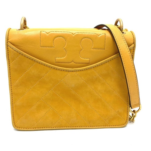 Tory Burch Logo Chain Pochette Shoulder Bag in Lambskin Leather Yellow